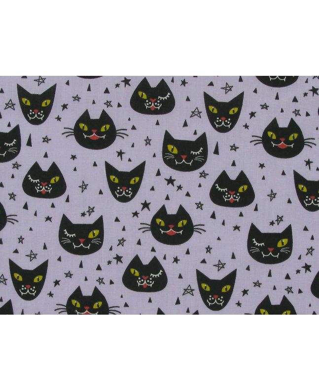 Halloween Cats Polycotton Print, Lilac