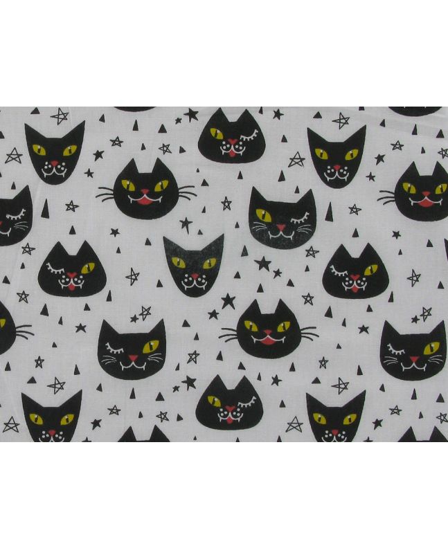 Halloween Cats Polycotton Print, White