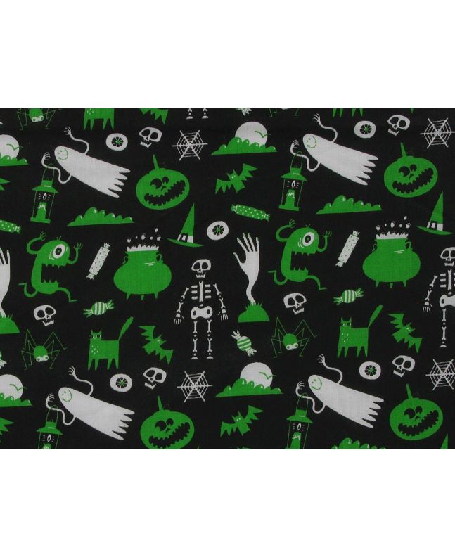 Halloween Delight Polycotton Print, Black