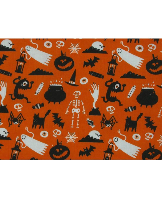 Halloween Delight Polycotton Print, Orange