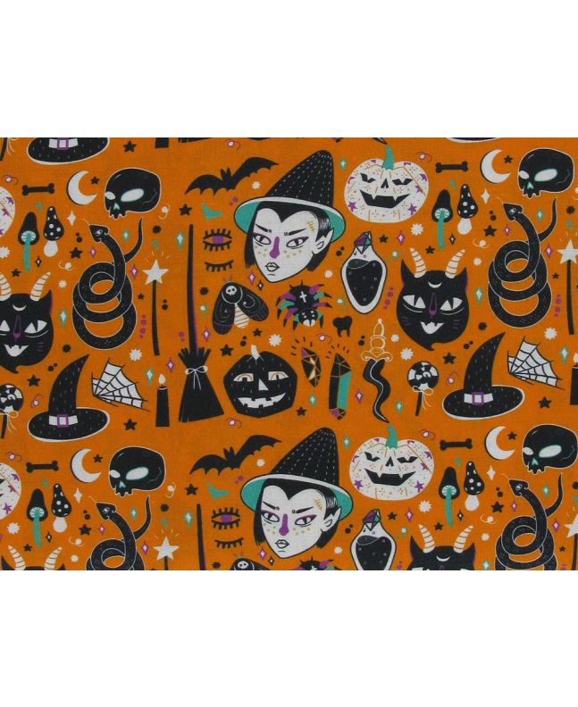Halloween Witches Sketch Cotton Print