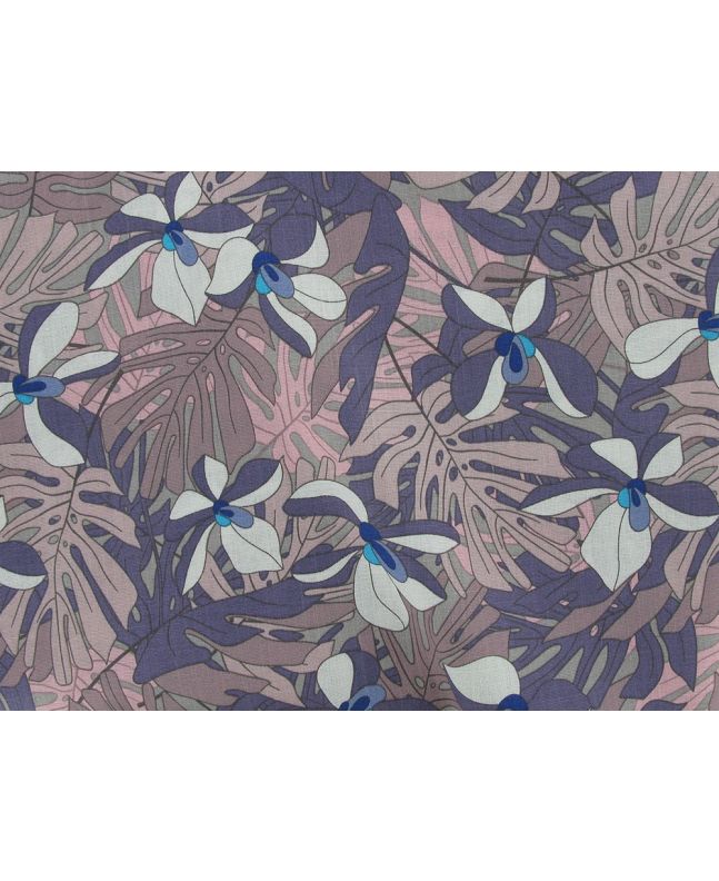 Hanging Hibiscus Stretch Cotton Linen Print, Mauve