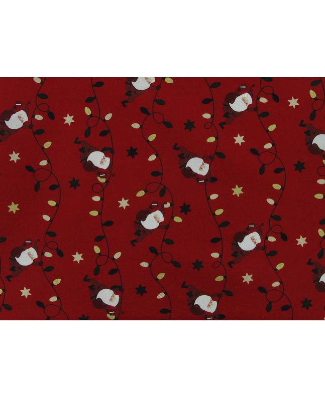 Hanging Santa Gold Foil Christmas Cotton Print, Red