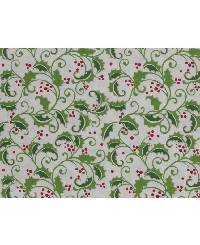 Happy Holly Christmas Cotton Print, Ivory