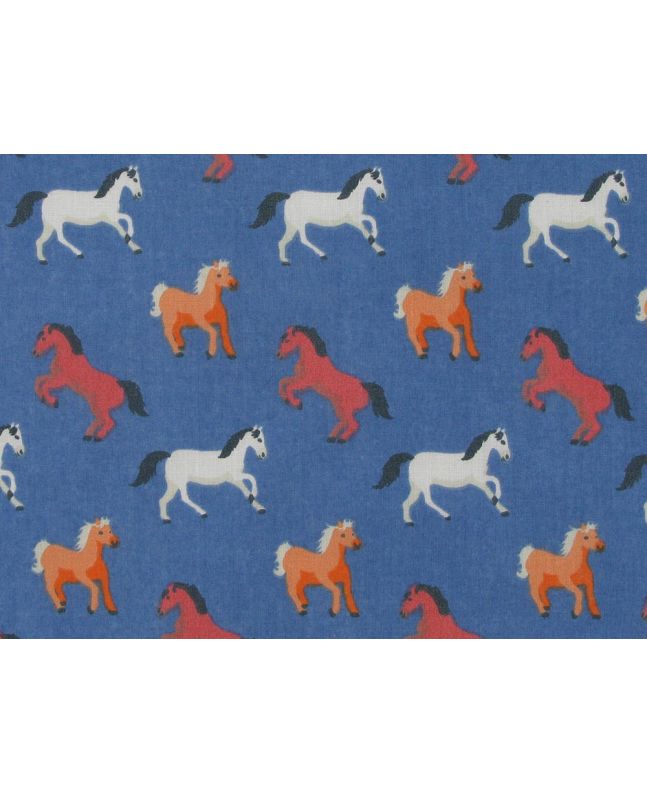 Horses Gallop Polycotton Print, Blue