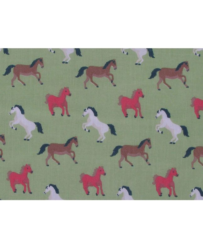 Horses Gallop Polycotton Print, Mint