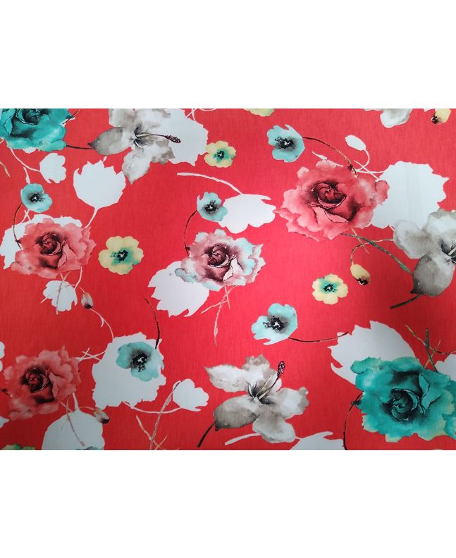 Hot Rose Bouquet Printed Polyester Jersey