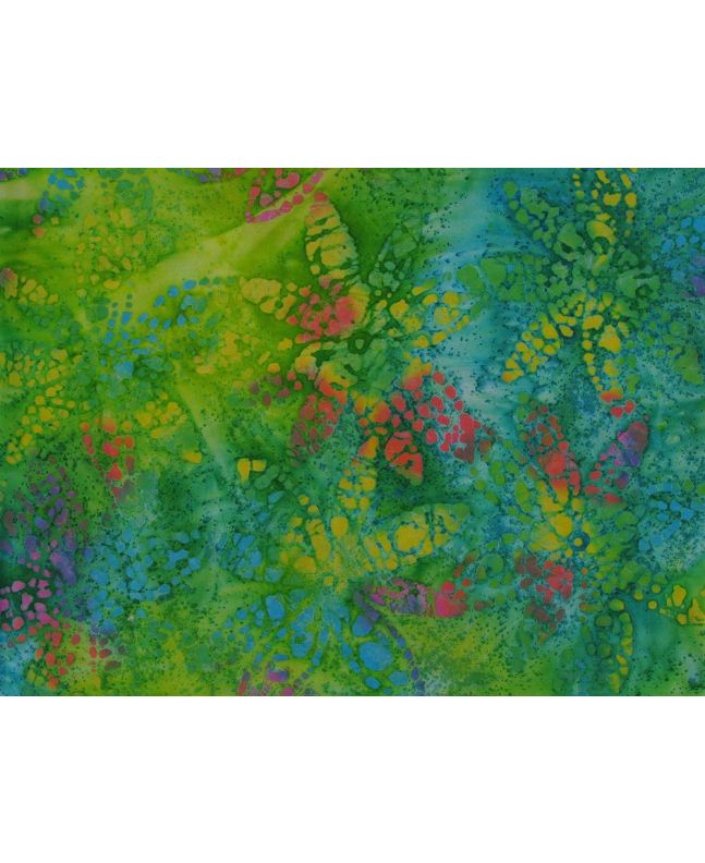 Indian Batik Cotton, Bright Starburst, Fern