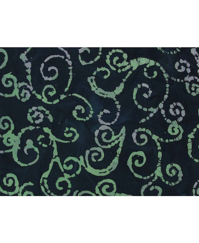 Indian Batik Cotton, Floral Swirls, Neon Black