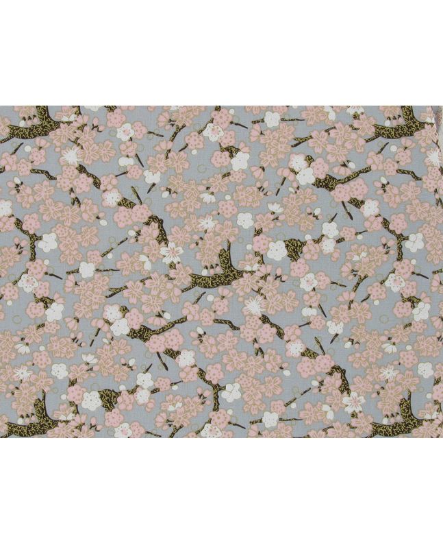 Isumi Japanese Foil Cotton Print, Blossom Tree, Grey