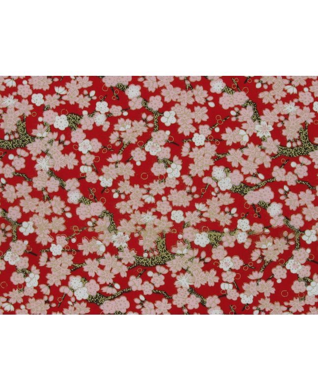 Isumi Japanese Foil Cotton Print, Blossom Tree, Red