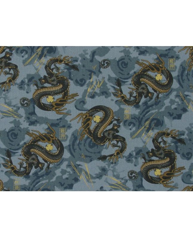 Isumi Japanese Foil Cotton Print, Dragon Flash, Blue Grey