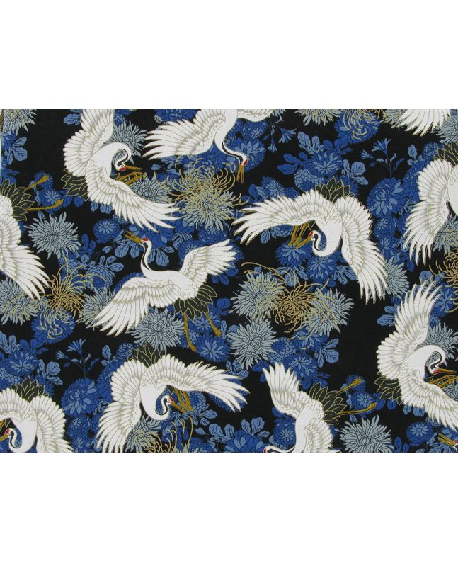 Isumi Japanese Foil Cotton Print, Floral Crane, Royal