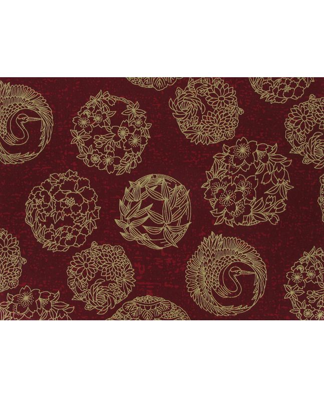 Isumi Japanese Foil Cotton Print, Floral Medallions, Red