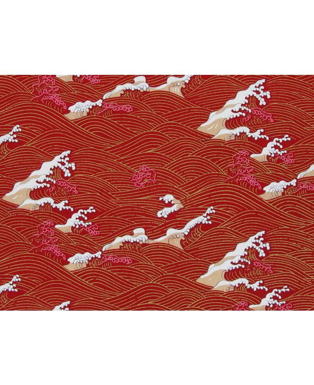 Isumi Japanese Foil Cotton Print, Foaming Wave, Red