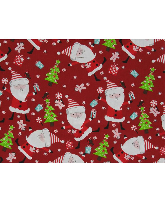 Jolly Christmas Santa Cotton Print, Red
