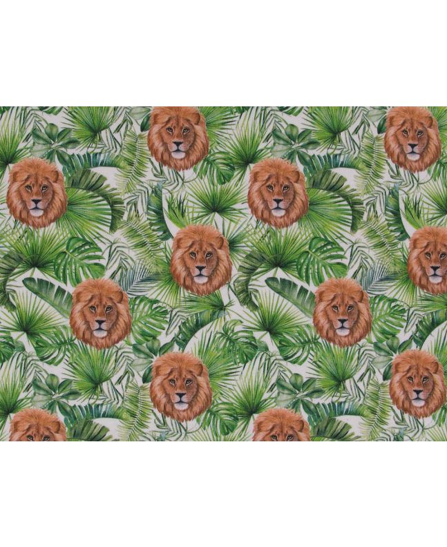 Jungle Lion Cotton Jersey, White