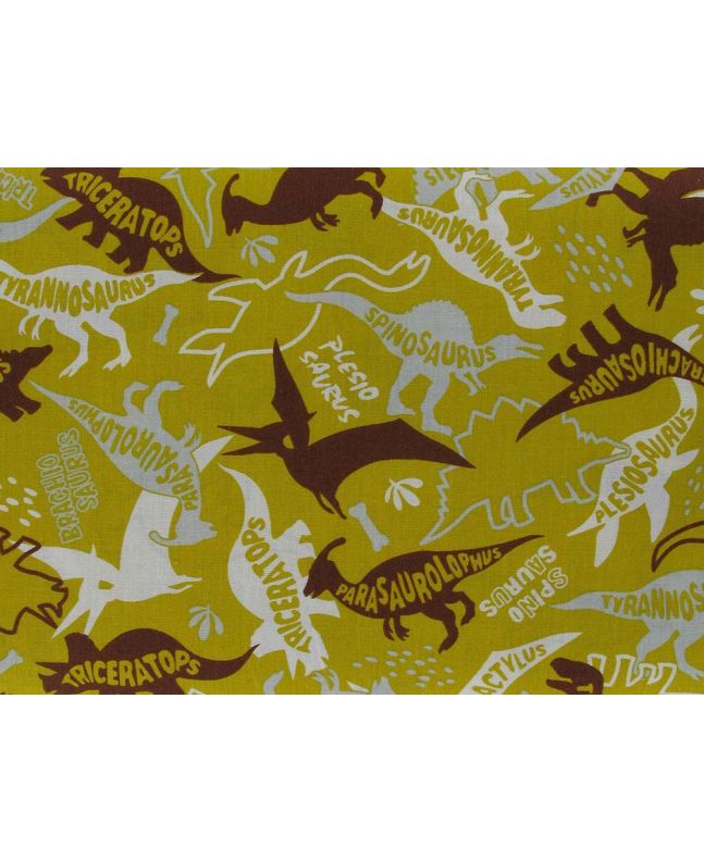 Jurassic Dinosaurs Cotton Print, Mustard