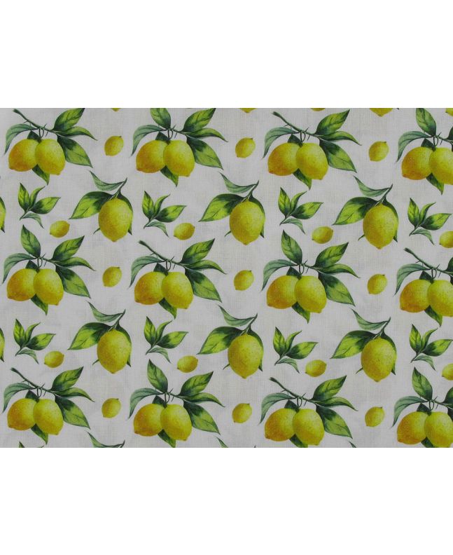Lemon Vines Cotton Print, White