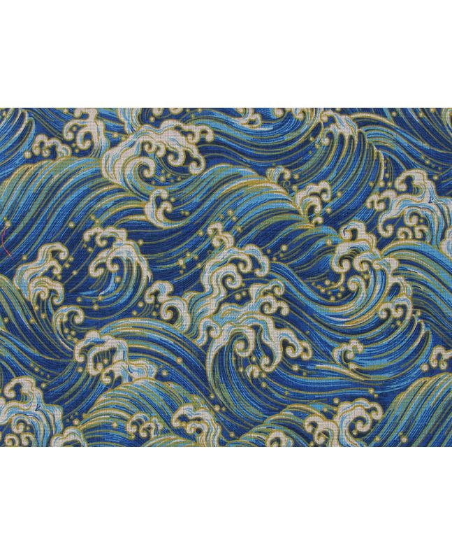 Lightweight Linen Look Canvas, Atlantic Waves, Dark Blue