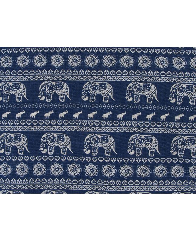 Lightweight Linen Look Canvas, Indian Elephant Stripe, Blue