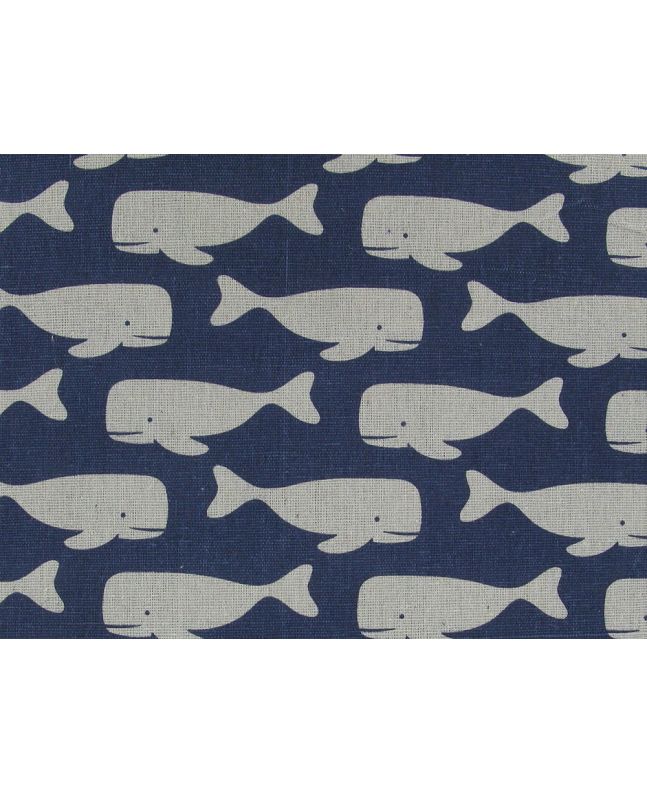 Lightweight Linen Look Canvas Whales, Navy