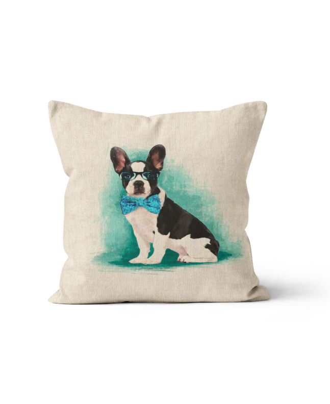 Linen Look Panama Panels, French Bull Dog Glasses