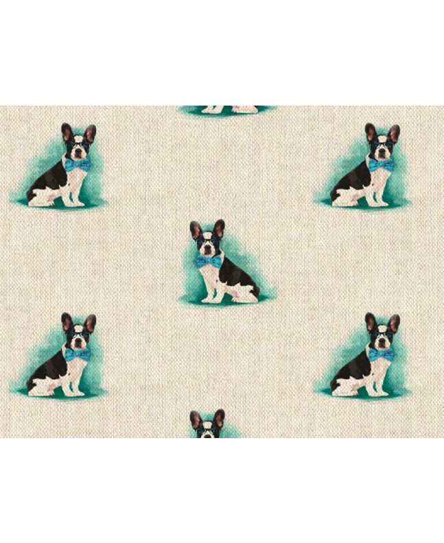 Linen Look Printed Panama, French Bulldog Glasses