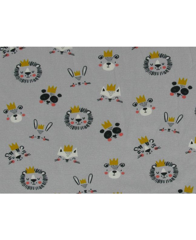 Lion Friends Cotton Jersey Print, Silver