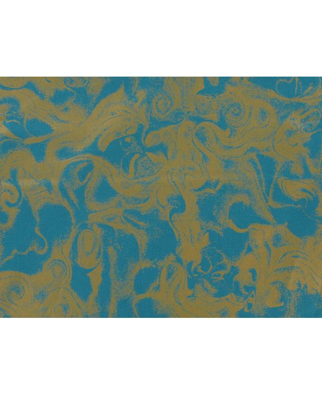 Liquid Swirl Gold Foil Cotton Print, Teal