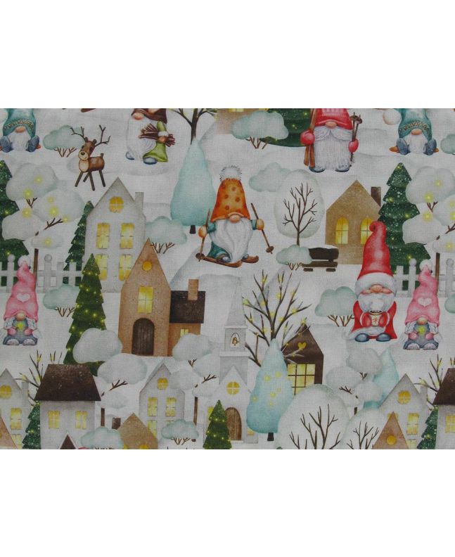 Little Gonk Town Christmas Cotton Print, White