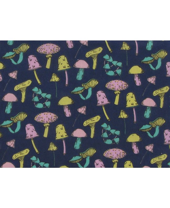 Magical Mushrooms Polycotton Print, Navy
