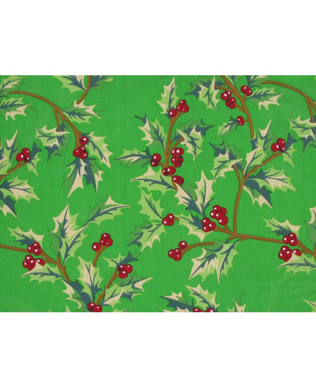 Maxi Christmas Holly Organic GOTS Cotton Poplin, Green