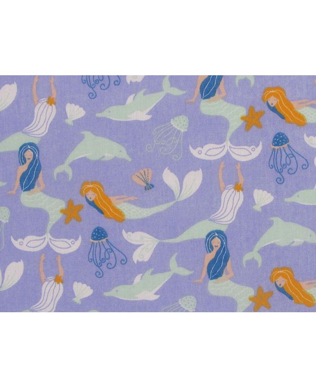 Mermaids and Dolphins Polycotton Print, Lilac