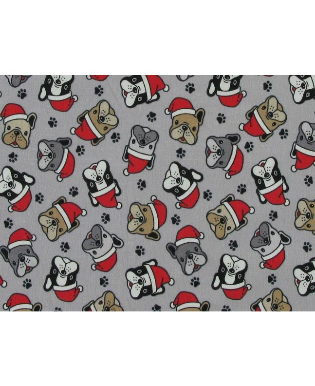 Merry Bulldogs Christmas Cotton Jersey Print, Silver