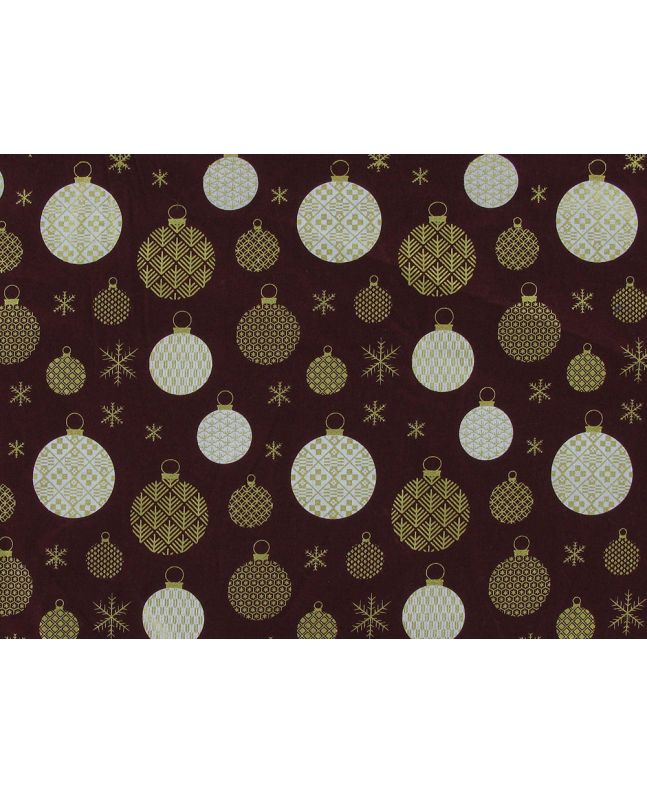 Metallic Baubles Christmas Cotton Print, Wine