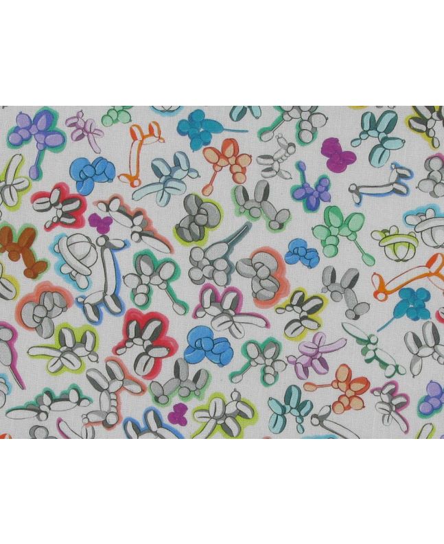 Mini Balloon Animals Cotton Print, White