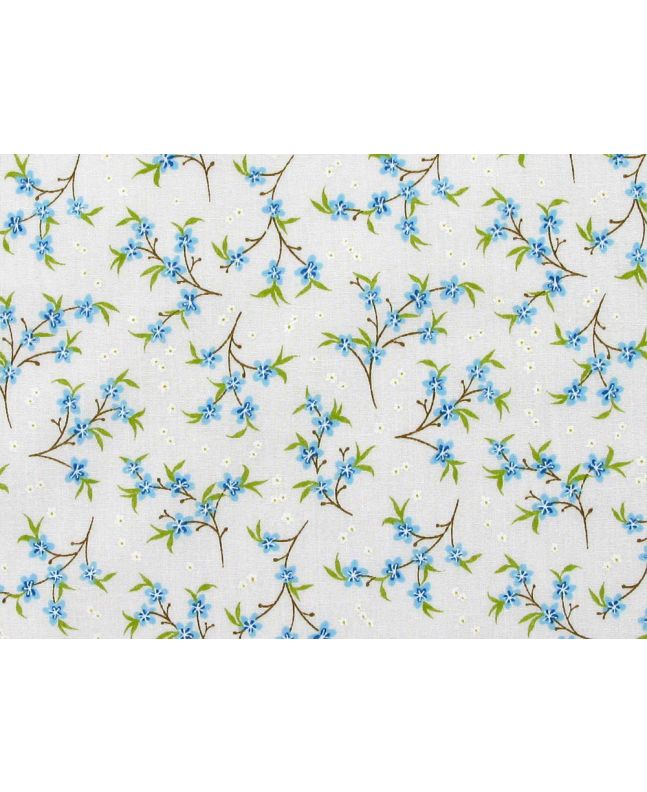 Mini Blossom Polycotton Print, White and Blue