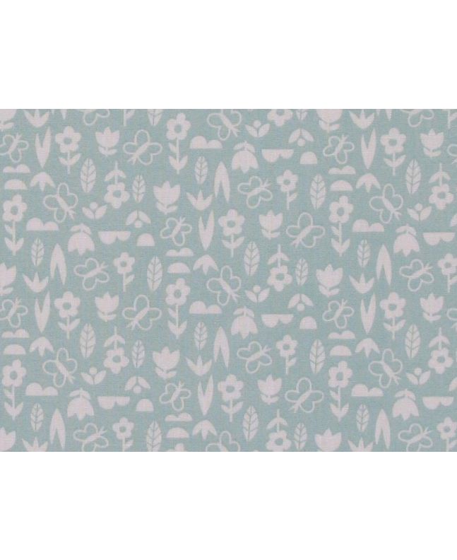 Mini Floral Garden Polycotton Print, Baby Blue