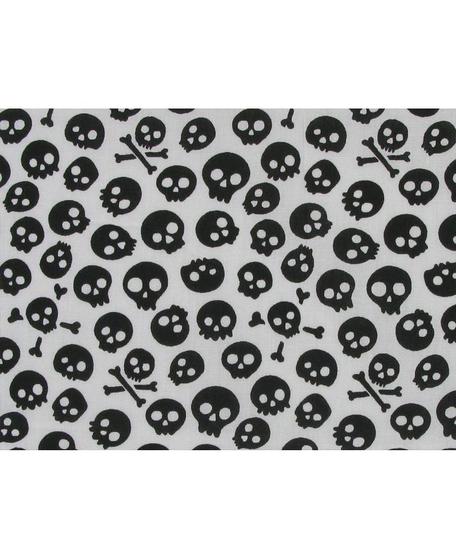 Monochrome Skulls Polycotton Print, White