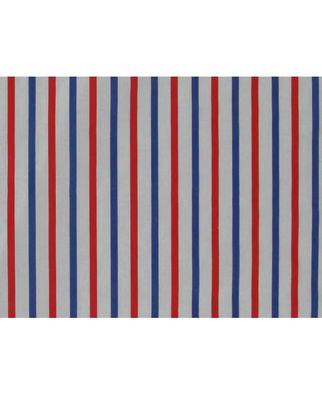 Multi Stripe Polycotton Print, Red and Blue