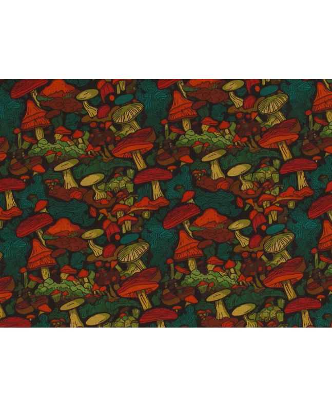 Mushroom Meadow Cotton Print, Green
