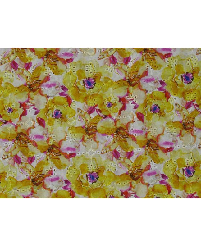 Mystic Blossom Printed Broderie Anglaise, Yellow