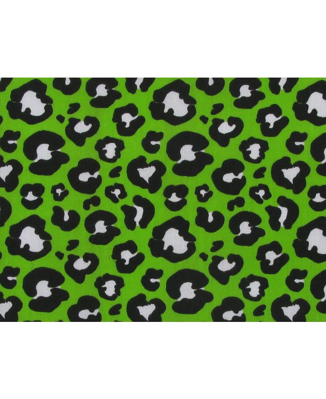 Neon Safari Polycotton Print, Leopard, Green