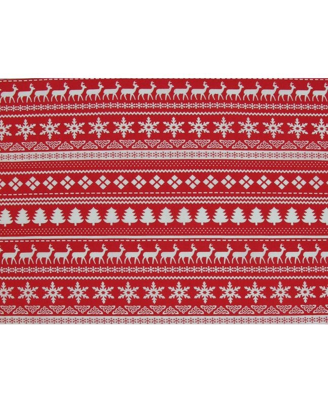 Nordic Christmas Stripe Polycotton Print, Red