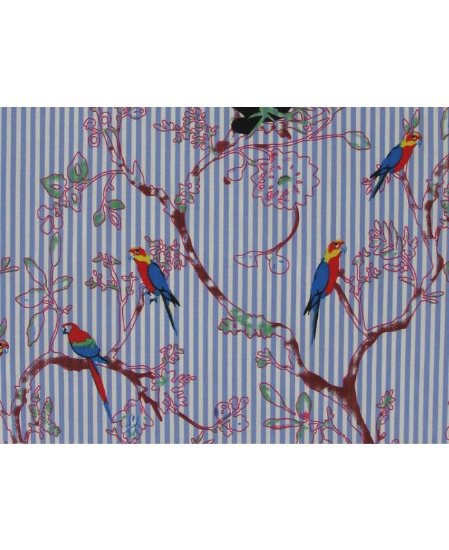 Parakeet Stripe Cotton Print, Sky