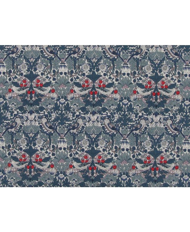 Peacock Wings Cotton Poplin Print, Red and Blue