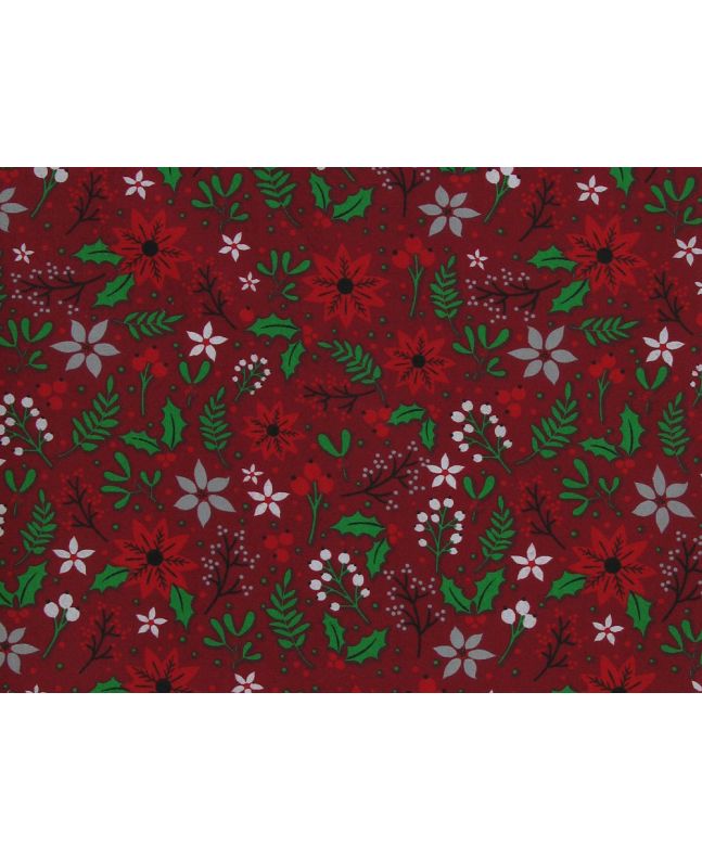 Poinsettia Christmas Polycotton Print, Red