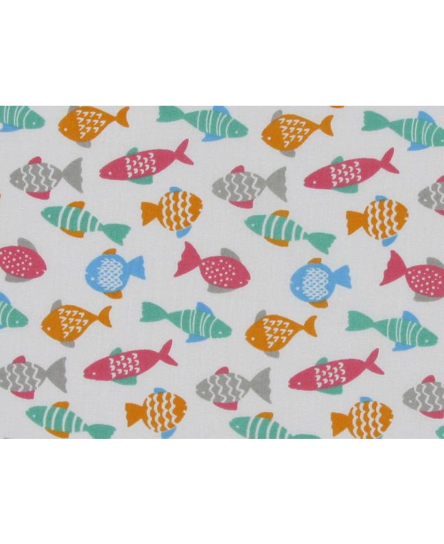 Fish Flash Polycotton Print, White