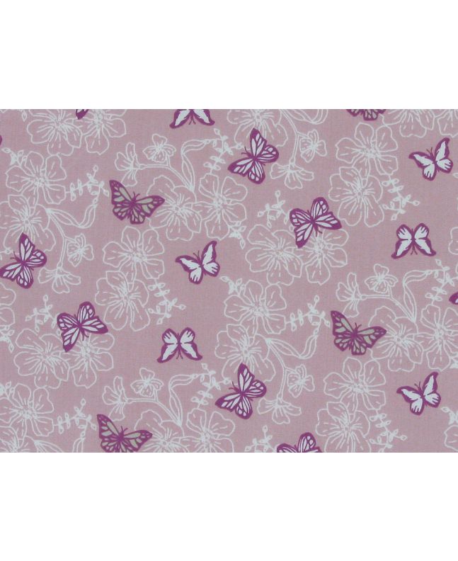 Hibiscus Polycotton Butterfly, Dusky Pink